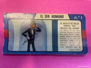 Colecionismo Cromos antigos: Cromo BIMBO. Records. El ser humano. Nº 1. Adulto con talla normal mas delgado del mundo. tdkc1